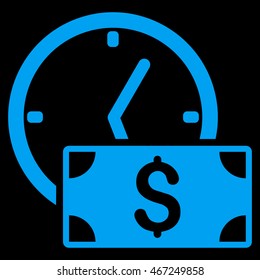 Credit icon. Vector style is flat iconic symbol with rounded angles, blue color, black background.