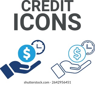  Credit icons, Line art Vector illustration in thin line modern style of inspection-related icons: documentation, auditor, Audit icon set. Accounting line icons collection.