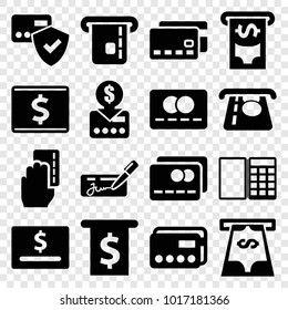 Credit icons. set of 16 editable filled credit icons such as atm money withdraw, card protection, money in atm