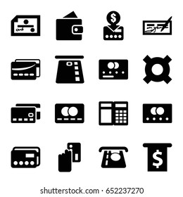 Credit icons set. set of 16 credit filled icons such as wallet, atm money withdraw, card, check, atm
