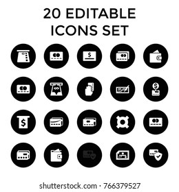 Credit icons. set of 20 editable filled credit icons such as wallet, card protection, check, money in atm, illustrgeneric currencyation
