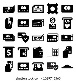 Credit icons. set of 25 editable filled credit icons such as atm money withdraw, creadit card payment, check, money in atm, illustrgeneric currencyation, camera wheel