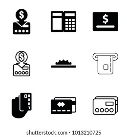 Credit icons. set of 9 editable filled and outline credit icons such as put money on card, atm
