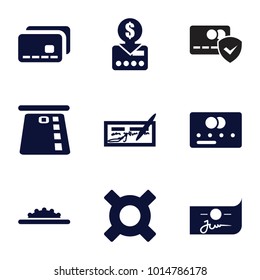 Credit icons. set of 9 editable filled credit icons such as put money on card, check, camera wheel