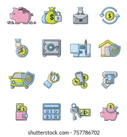 Credit icons set. Cartoon illustration of 16 credit vector icons for web