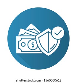 Credit insurance blue flat design long shadow glyph icon. Money investment in selfcare. Paying for loan. Life, health insurance. Managing finances and budget account. Vector silhouette illustration