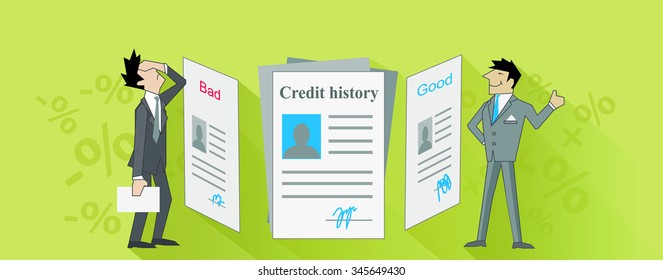 Credit Istory Bad And Good. Finance Score, Business Loan Or Debt, Excellent Budget, Banking Report, Rating Mortgage Illustration