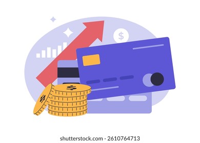Credit Limit Increase Illustration. Financial Growth and Card Benefits. Illustration for websites, landing pages, mobile apps, posters and banners.