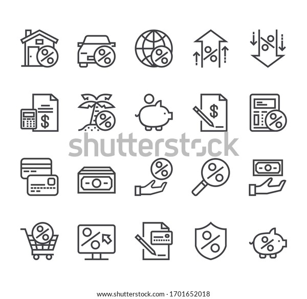 Credit and loan bank line icon isolated set.\
Vector flat cartoon graphic\
design