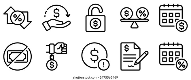 Credit and Loan Icon Set A Comprehensive Line Style Collection