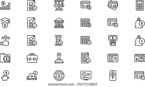 Iconos de crédito y préstamo Colección de iconos vectoriales de alta calidad con trazo editable. Ideal para Profesional y Proyectos Creativos.