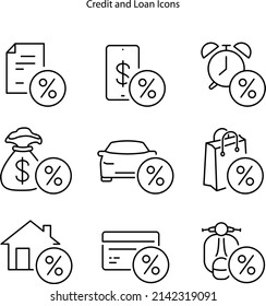 credit and loan icons set isolated on white background. loan icon thin line outline linear loan symbol for logo, web, app, UI. loan icon simple sign. 