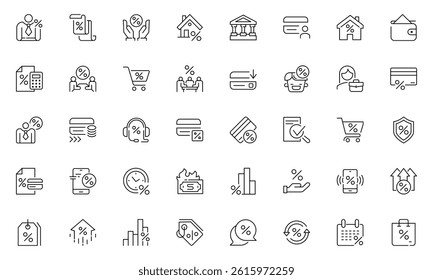 Credit Loan and line icons set. loan, bank lending, cash loan. Outline icon collection. Pictogram and infographic.