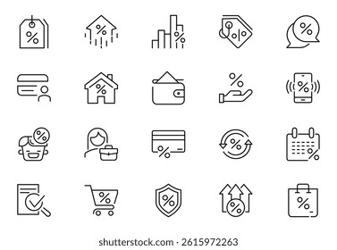 Credit Loan and line icons set. loan, bank lending, cash loan. Outline icon collection. Pictogram and infographic.