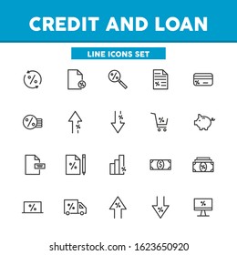 Credit and loan simple set thin line icons. Vector illustration symbol elements for web design and apps