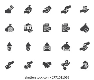 Credit and Loan vector icons set, modern solid symbol collection, filled style pictogram pack. Signs, logo illustration. Set includes icons as credit card, money bag, interest, mortgage, bank percent