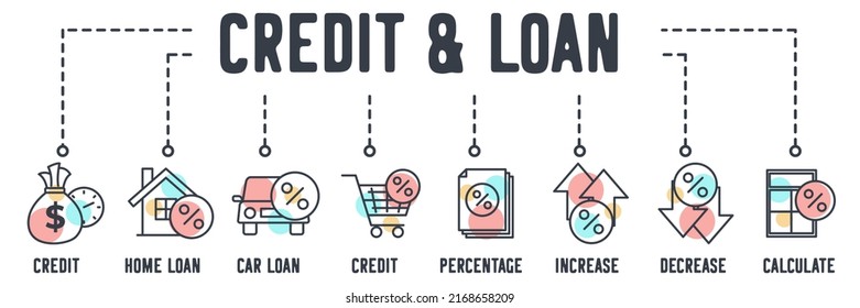 Credit and Loan web icon. credit, home loan, car loan, consumer credit, percentage rate, increase, decrease, calculate rate vector illustration concept.