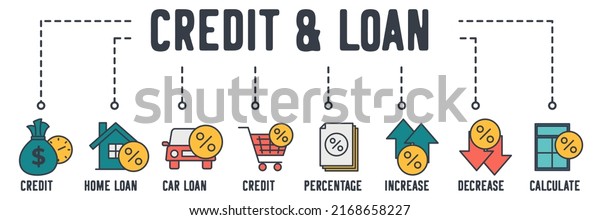 Credit and Loan web icon. credit,\
home loan, car loan, consumer credit, percentage rate, increase,\
decrease, calculate rate vector illustration\
concept.