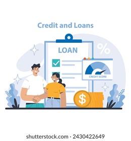 Credit and Loans concept. Simplifying the loan approval process with a focus on creditworthiness. Financial lending made accessible. Flat vector illustration.