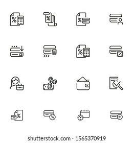 Credit and loans line icon set. Plastic card, interest rate, money. Finance concept. Can be used for topics like banking, accounting, finance management