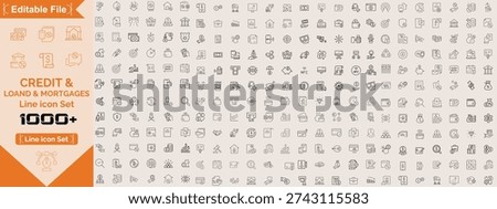 Credit Loans line icon set. Minimalist Loan And Financing line icons set editable stroke, featuring mortgage, bank, calculator, cars, deposit, convenience loan, applicant, interest rate, loan payday.