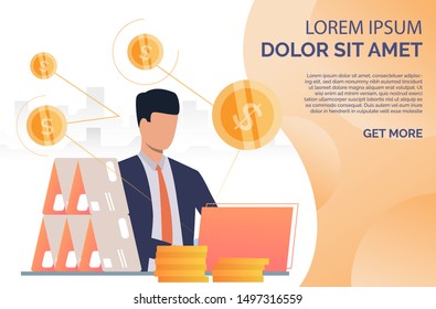 Credit manager building card house webpage. Money, debt, investment, property. Credit concept. Vector illustration for website, landing page, online store