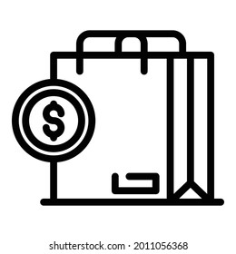 Credit money bag icon. Outline credit money bag vector icon for web design isolated on white background