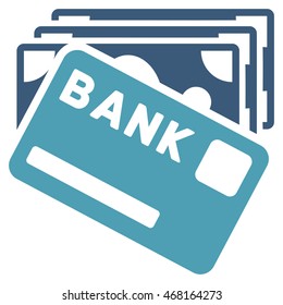 Credit Money icon. Vector style is bicolor flat iconic symbol with rounded angles, cyan and blue colors, white background.