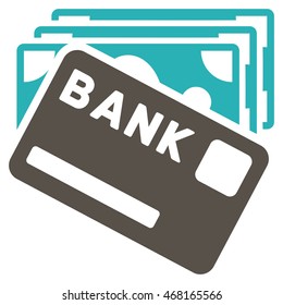 Credit Money icon. Vector style is bicolor flat iconic symbol with rounded angles, grey and cyan colors, white background.