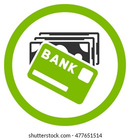 Credit Money rounded icon. Vector illustration style is flat iconic bicolor symbol, eco green and gray colors, white background.