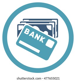 Credit Money rounded icon. Vector illustration style is flat iconic bicolor symbol, cyan and blue colors, white background.