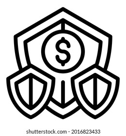 Credit money shield icon. Outline credit money shield vector icon for web design isolated on white background