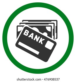 Credit Money vector bicolor rounded icon. Image style is a flat icon symbol inside a circle, green and gray colors, white background.