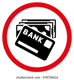 Credit Money vector bicolor rounded icon. Image style is a flat icon symbol inside a circle, intensive red and black colors, white background.