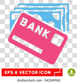 Credit Money vector icon. Image style is a flat pink and blue pictogram symbol.