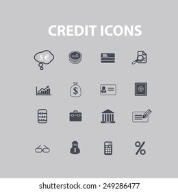 credit, online banking icons, signs, illustrations set, vector