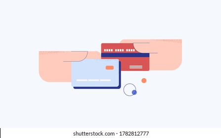 Credit payment shop delivery illustration. Online prepayment with product card in basket indication order in store courier vector delivery flat home painting upon receipt purchase.