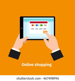 Credit plastic card usage. Online shopping vector illustration