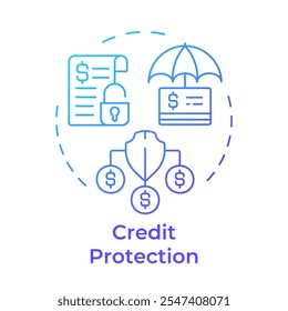 Icono de concepto de gradiente azul de protección crediticia. Beneficios del factoring. Seguridad financiera frente al riesgo crediticio. Ilustración de línea de forma redonda. Abstractas idea. Diseño gráfico. Fácil de usar en el artículo