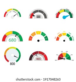 Credit rate indicator collection. Vector rating finance measure, dashboard panel equipment, mortgage application level, meter to bank credit illustration