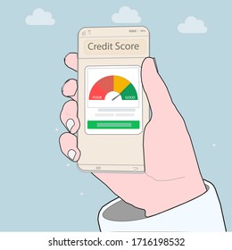 Credit rating in a mobile application. Online banking - the ability to quickly apply for a loan to get a loan for a mortgage, car and consumer needs. Vector illustration.