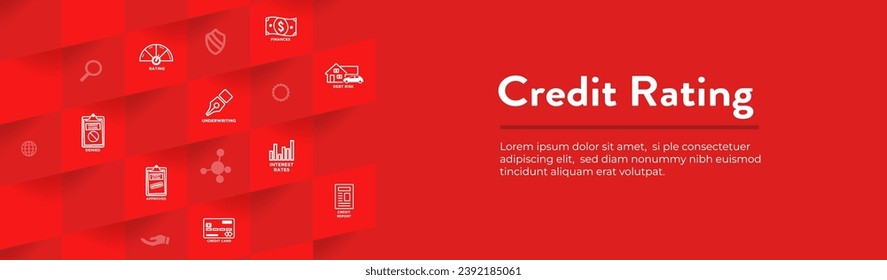 Credit Rating or Score Web Header Banner w Icon Set Web Header Banner