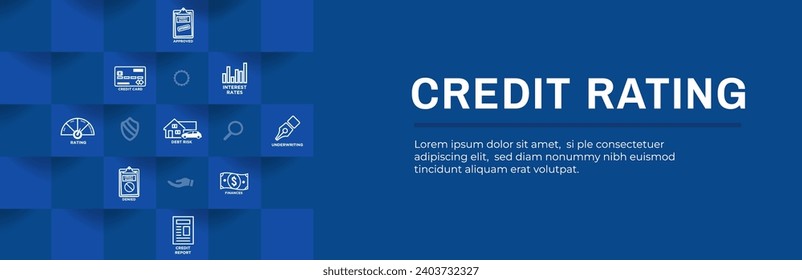 Credit Rating or Score Web Header Banner w Icon Set Web Header Banner