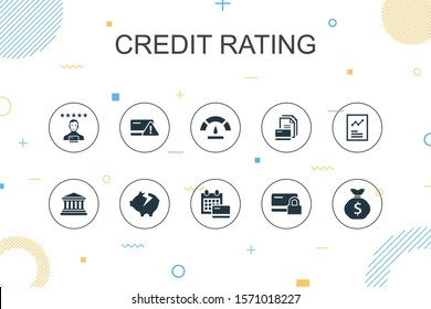 Credit Rating Trendy Infographic Template. Thin Line Design With Credit Risk, Credit Score, Bankruptcy, Annual Fee Icons