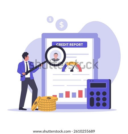 Credit Report Checking Illustration. Financial Analysis, Credit Score Review, and Banking Assessment. Illustrations for websites, landing pages, mobile apps, posters