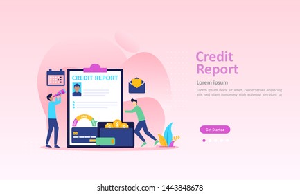Credit Report concept, personal credit score information and financial rating, Suitable for web landing page, ui, mobile app, banner template. Vector Illustration. 