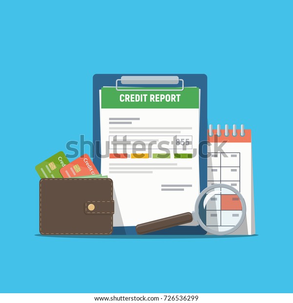 Credit report document\
concept. Personal credit score information. Vector illustration in\
flat style.