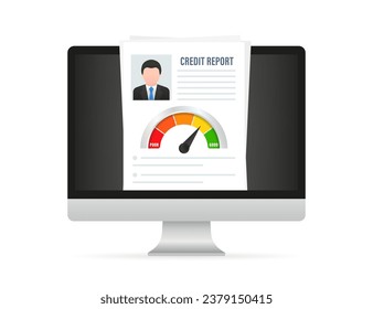 Credit report document on the computer screen. Creative vector credit rating scale. Bank report on the risk of applications for borrowing documents credit business market. Vector illustration