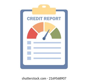 Credit Report Icon. Personal Credit Score Information. Speedometer Sign. Vector Flat Illustration 