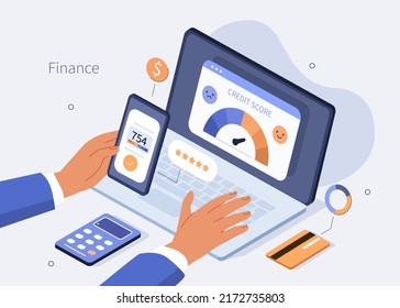 
Credit Report Isometric. Characters With Good Credit Score Receiving Loan Approval From Bank. Personal Finance Concept. Vector Illustration.